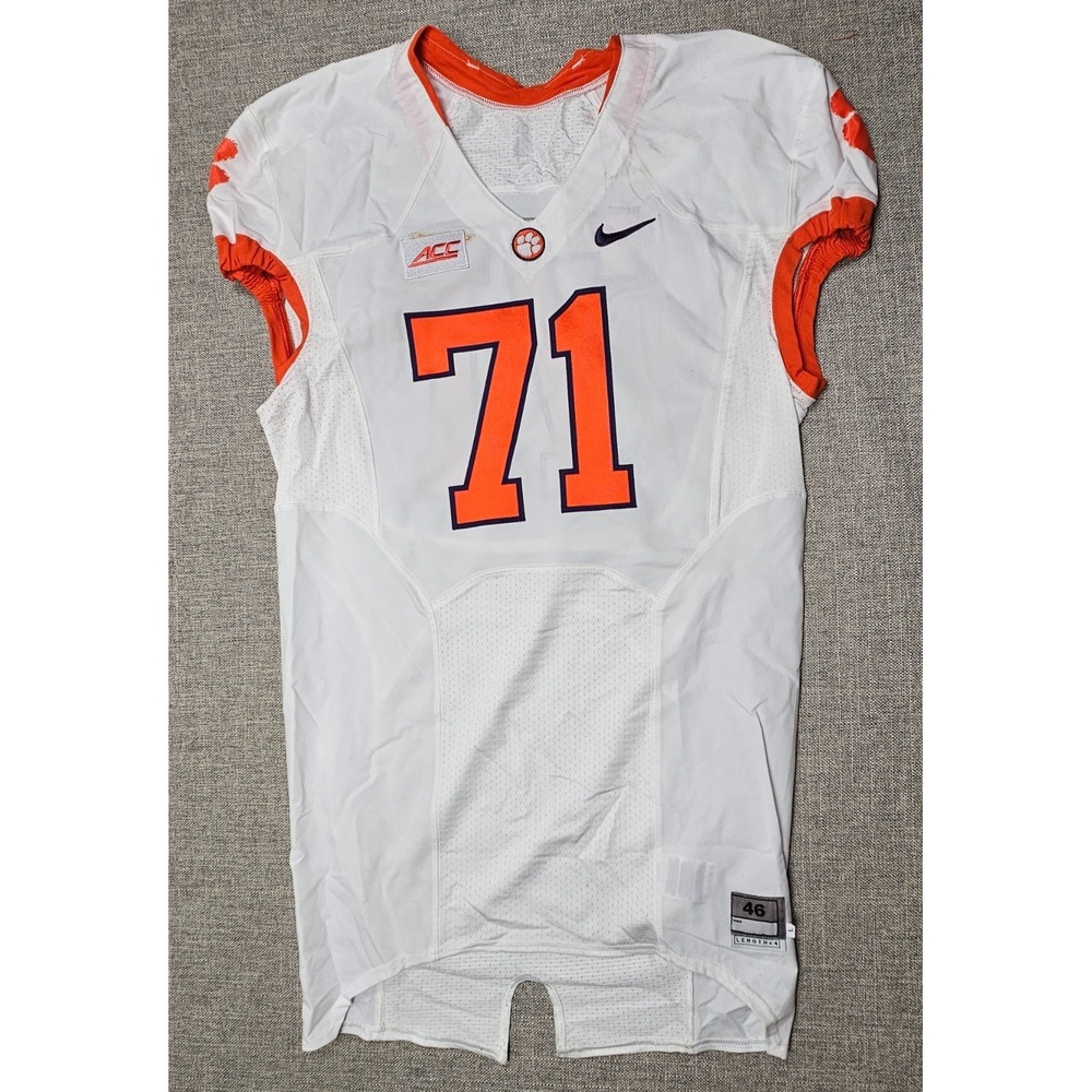 Clemson Tigers Football Jersey Mens 46 L White Game‎ Worn Team Issued Nike #71